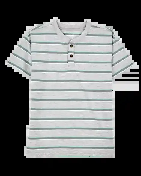 Carters Kid Striped Knit Short-Sleeve Henley Grey 6