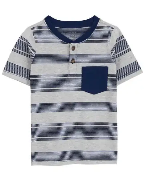 Carters Kid Striped Pocket Henley Tee Navy/Grey 6