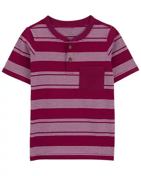 Carters Kid Striped Pocket Henley Tee Red 7
