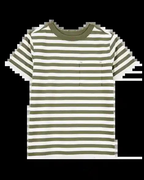 Carters Kid Striped Woven Short-Sleeve Tee Olive/White M