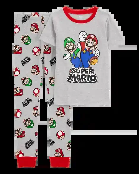 Carters Kid Super Mario Print Ribbed 2-Piece Pajamas Heather 7