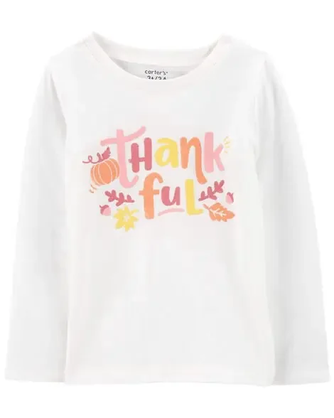 Carters Kid Thankful Thanksgiving Long-Sleeve Graphic Tee Ivory XL