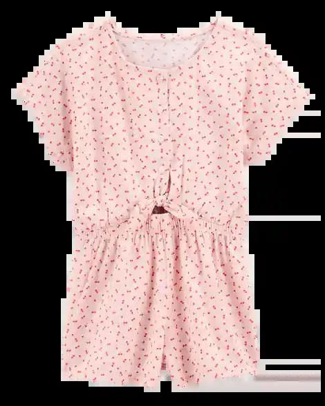 Carters Kid Tie Button-Front Cherry Romper Pink 12