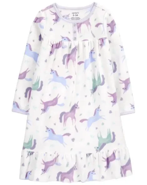 Carters Kid Unicorn Fleece Nightgown Purple/Blue 8-10