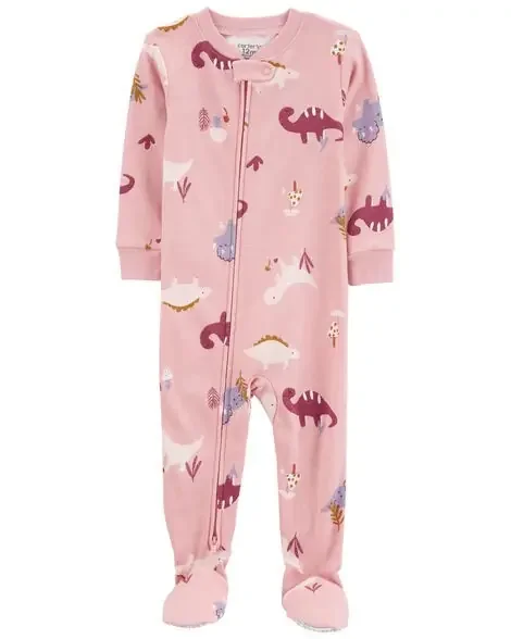 Carters Toddler 1-Piece Dinosaur 100% Snug Fit Cotton Footie Pajamas Pink 4T