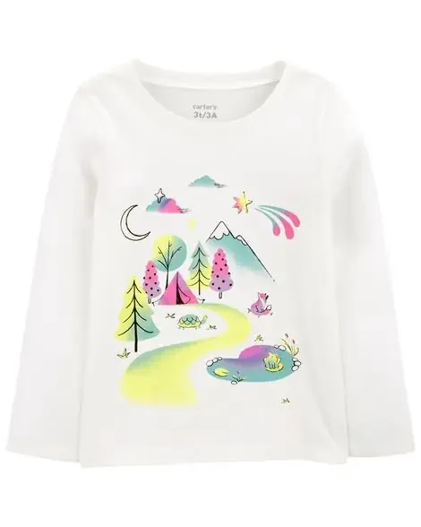 Carters Toddler Mountain Scene Cotton Blend Graphic Tee White 4T