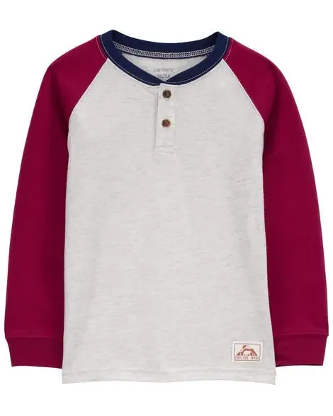 Carters Toddler Raglan-Sleeve Henley Tee Grey/Red 3T