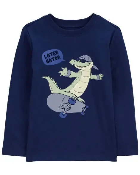 Carters Toddler Skateboard Alligator Graphic Tee Navy 5T