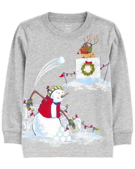 Carters Toddler Snowball Fight Graphic Tee Grey 4T