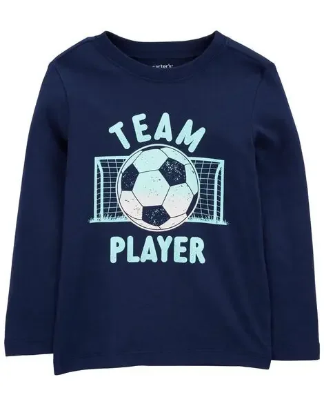 Carters Toddler Soccer Cotton Blend Long-Sleeve Tee – Blue Navy 2T