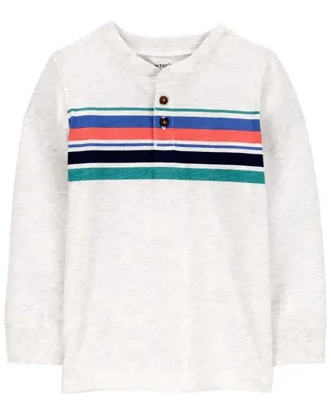 Carters Toddler Striped Henley Tee Grey 4T