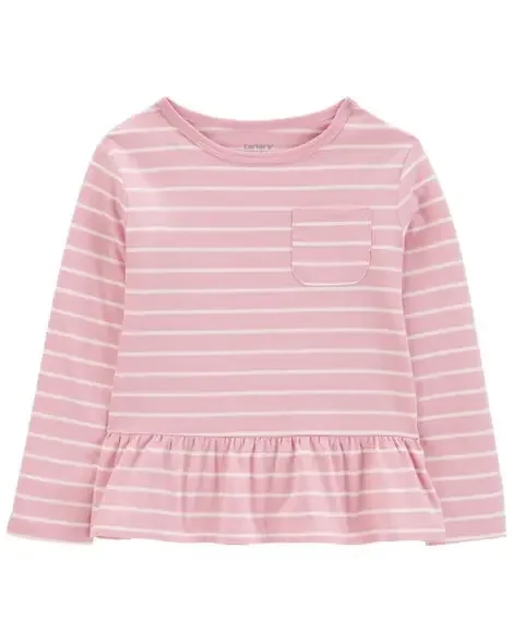 Carters Toddler Striped Peplum Top Pink 4T