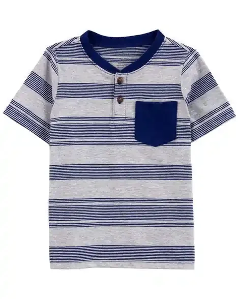 Carters Toddler Striped Pocket Henley Tee Navy/Grey 3T
