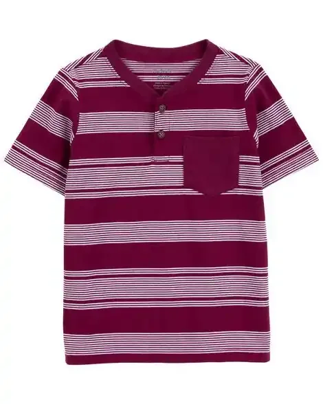 Carters Toddler Striped Pocket Henley Tee Red 5T