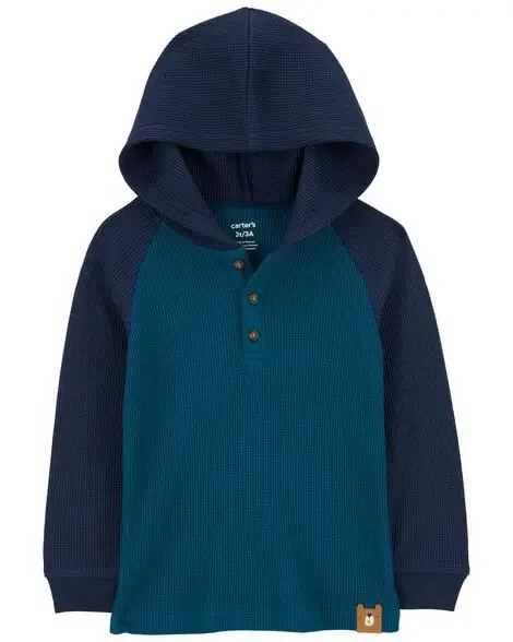 Carters Toddler Thermal Hooded Henley Tee Blue 4T