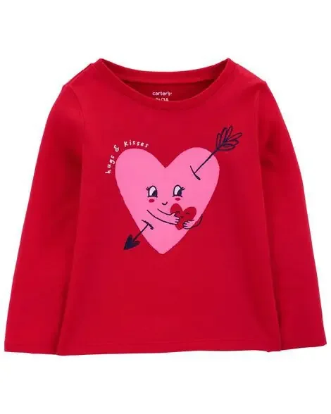 Carters Toddler Valentine‘s Day Heart Graphic Tee Red 3T