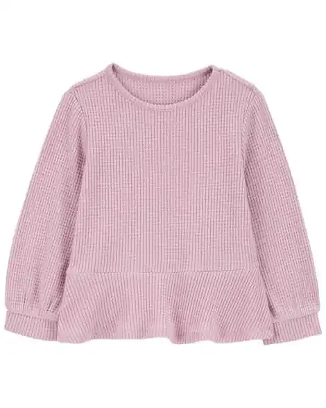 Carters Toddler Waffle Knit Thermal Peplum Top Pink 2T