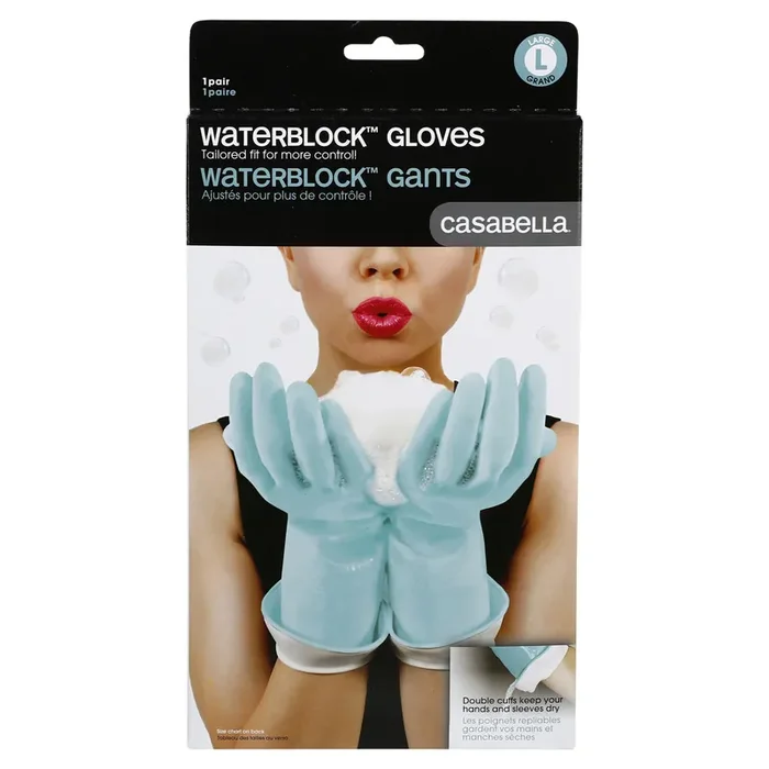 Casabella Waterblock Gloves, Large, Blue, 1 pair