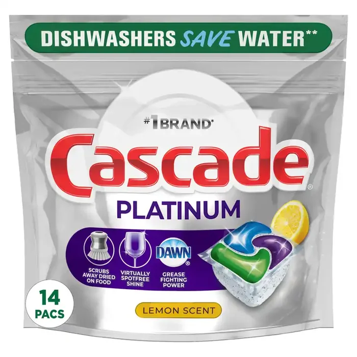 Cascade Platinum Dishwasher Pods, Dishwasher Detergent, Dish Detergent Soap, Lemon, 14 Count
