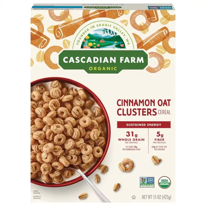 Cascadian Farm Organic Cinnamon Oat Clusters Breakfast Cereal, Made With Whole Grain, Non-GMO, 15 oz