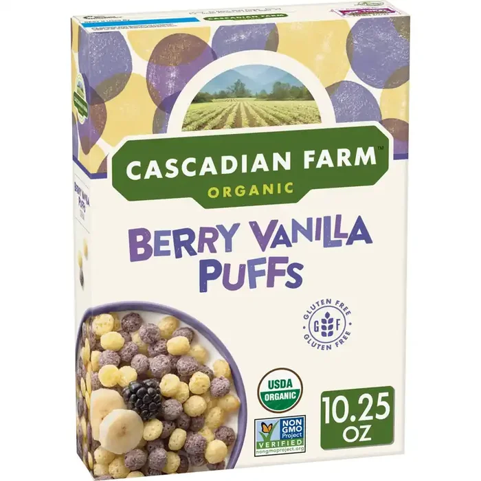 Cascadian Farm Organic Gluten Free Berry Vanilla Puffs Cereal