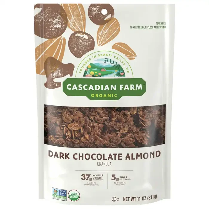 Cascadian Farm Organic Granola, Dark Chocolate Almond Cereal, Resealable Pouch- 11 oz