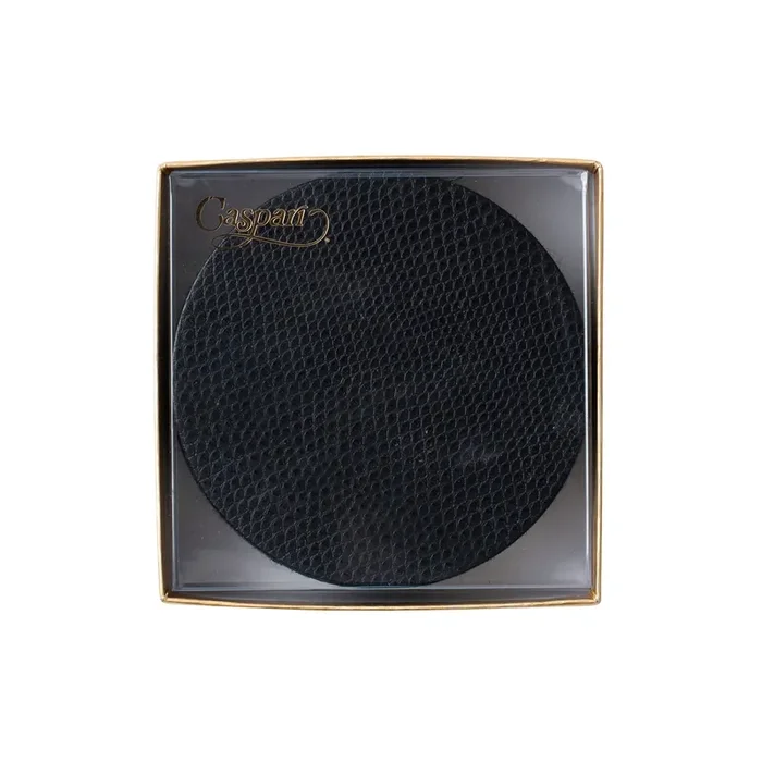Caspari – Coaster Set Black Faux Snakeskin Round