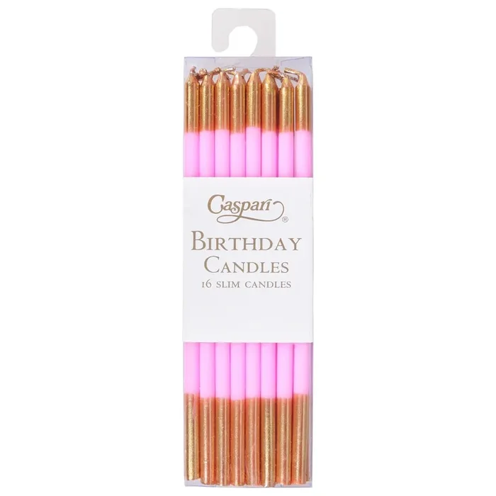 Caspari Slim Pink/Gold Birthday Candles 16 ea