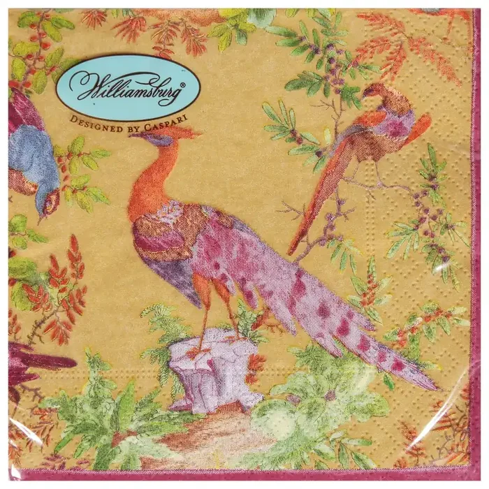 Caspari Triple-Ply Chelsea Birds Gold Napkins 20 ea