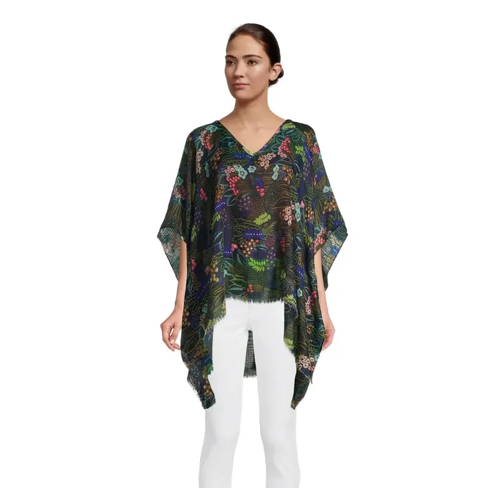 Cassi Black Multicolor Tropical Floral Sheer Top