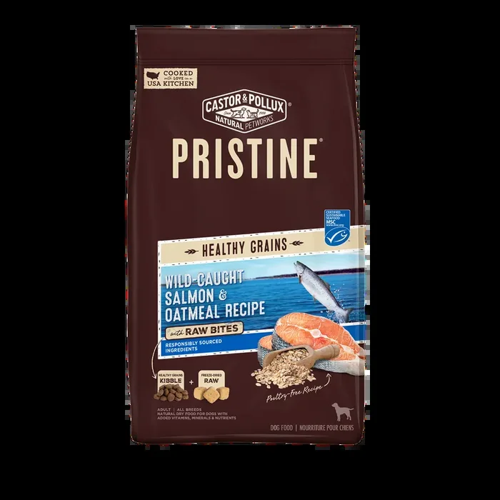 Castor & Pollux PRISTINE Wild-Caught Salmon & Oatmeal Dry Dog Food Recipe with Raw Bites – 18 lb Bag