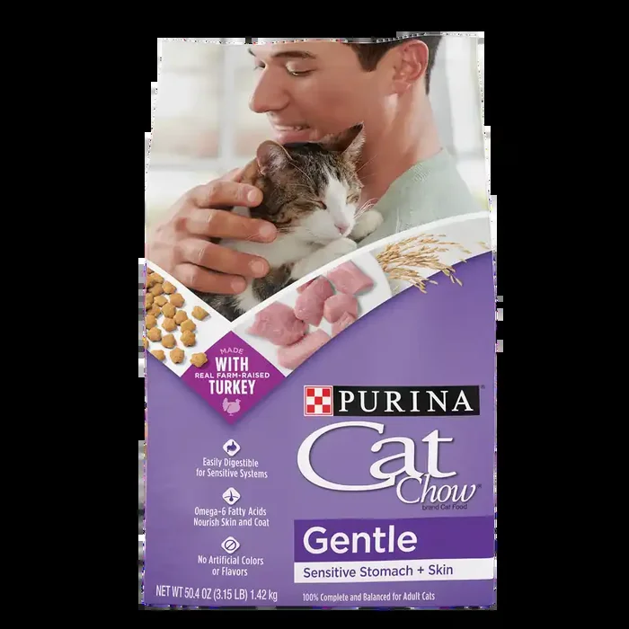 Cat Chow Purina Cat Chow Gentle Dry Cat Food, Sensitive Stomach + Skin – 3.15 lb. Bag