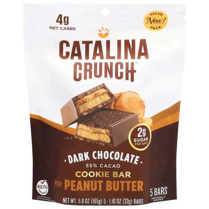 Catalina Crunch 55% Cacao Dark Chocolate Cookie Bar with Peanut Butter 5 – 1.16 oz Bars