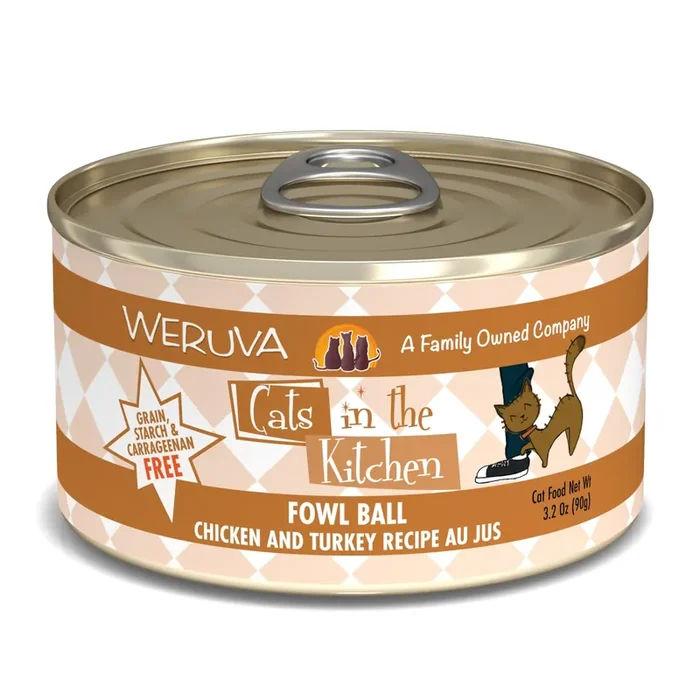 Cats in the Kitchen Originals Fowl Ball Chicken and Turkey Recipe Au Jus Wet Cat Food, 3.2 oz.