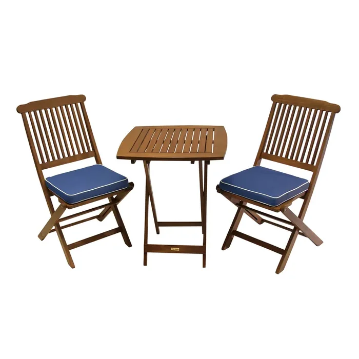 Cavallo 3 Piece Outdoor Bistro Set With Blue Cushions