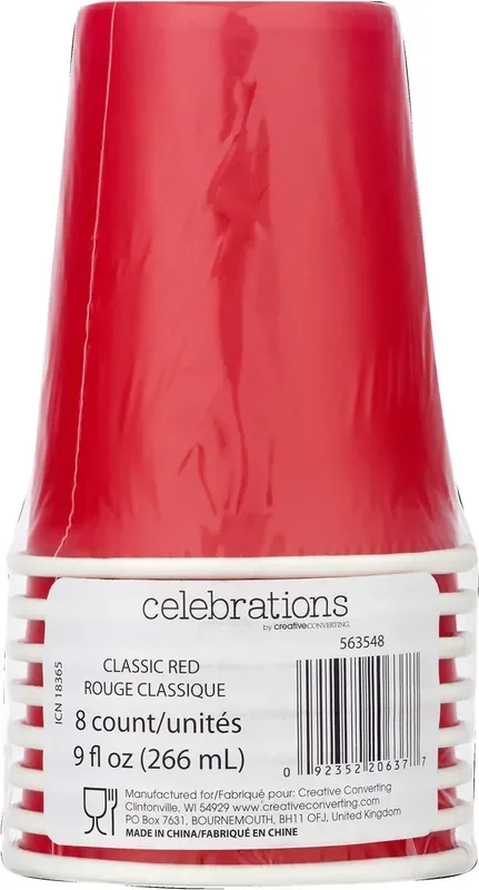 Celebrations 9 Ounce Classic Red Cups 8 ea