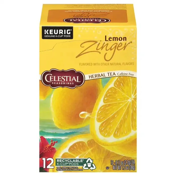 Celestial Seasonings Lemon Zinger Caffeine Free Herbal Tea 12 ct K-Cup Pods 1.3 oz. Box