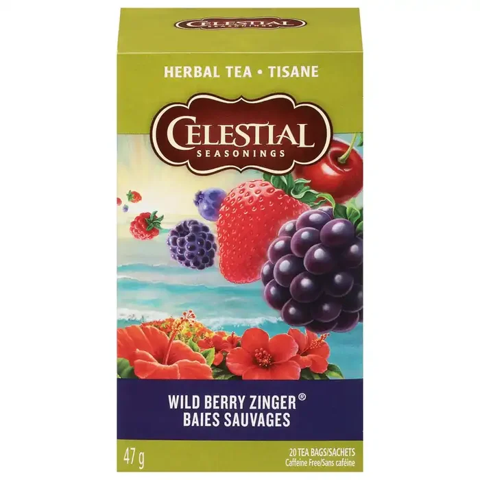 Celestial Seasonings Wild Berry Zinger Caffeine Free Herbal Tea Bags 20 ct Box