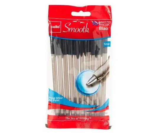 Cello Black Smooth Ballpoint Pens, 10-Pack