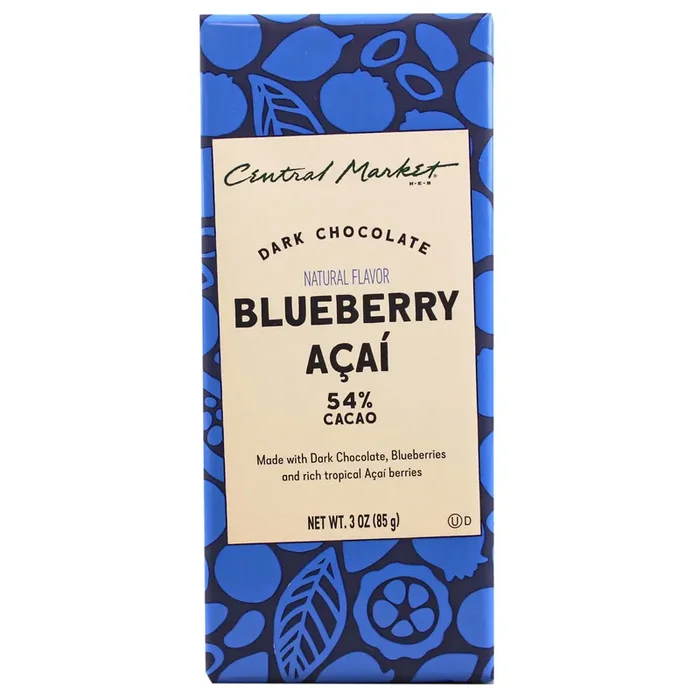 Central Market Blueberry Acai Dark ChocolateBar – 3 oz
