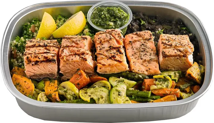 Central Market Grilled Salmon With Chimichurri Salsa and Tabbouleh One Pan Meal