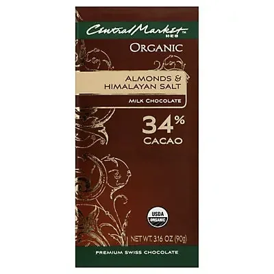 Central Market Organic 34% Cacao Almonds And Himalayan Salt Milk Chocolate