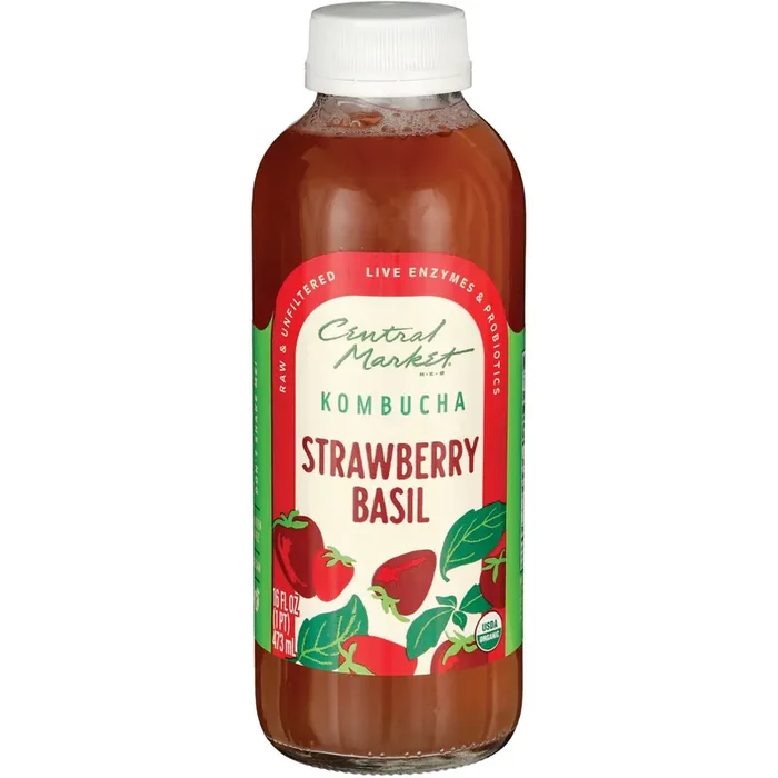 Central Market Organic Kombucha – Strawberry Basil – 16 oz