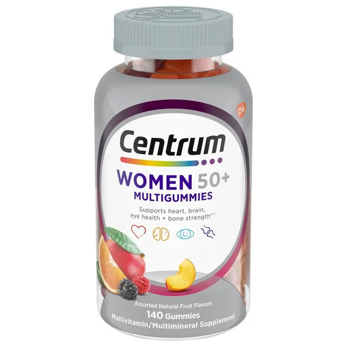 Centrum MultiGummies for Women 50 Plus, Multivitamin/Multimineral Supplement with Vitamins D3, E, B6, and B12, Assorted Fruit Flavor