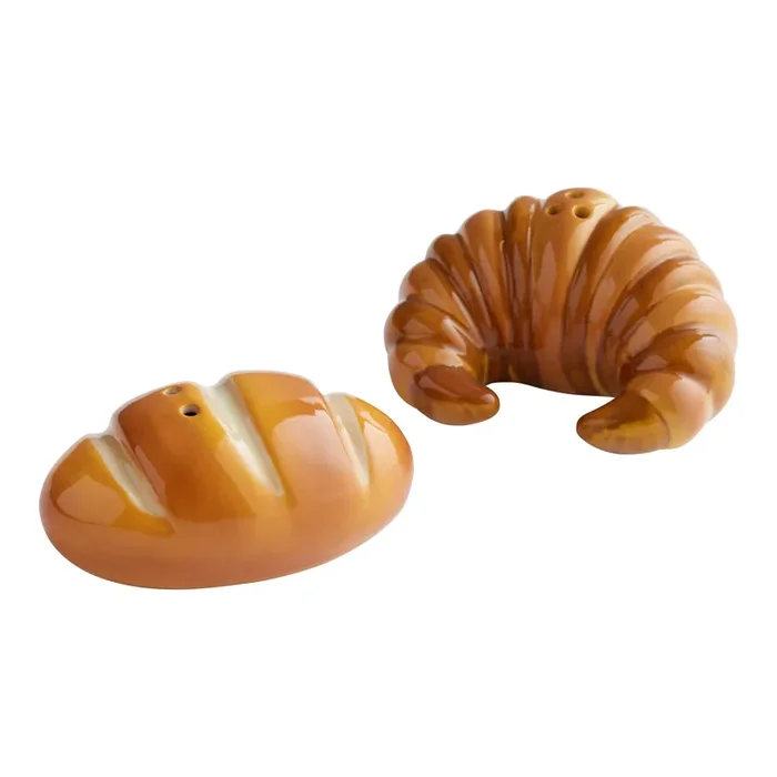 Ceramic Croissant and Bread Figural Salt and Pepper Shaker Set