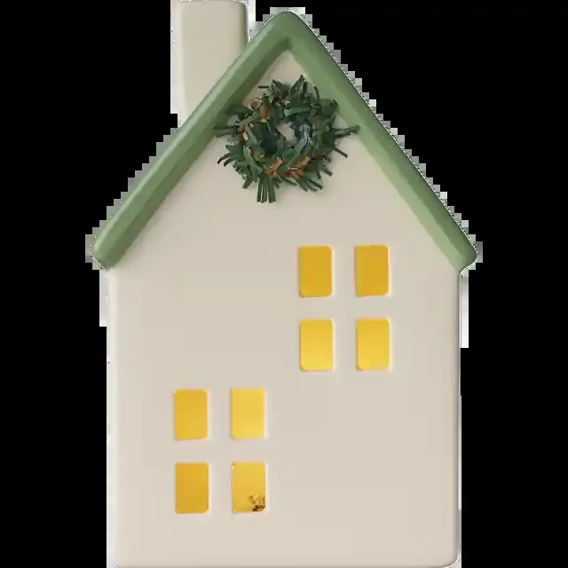 Ceramic House W Light/Wreath, 3Ast