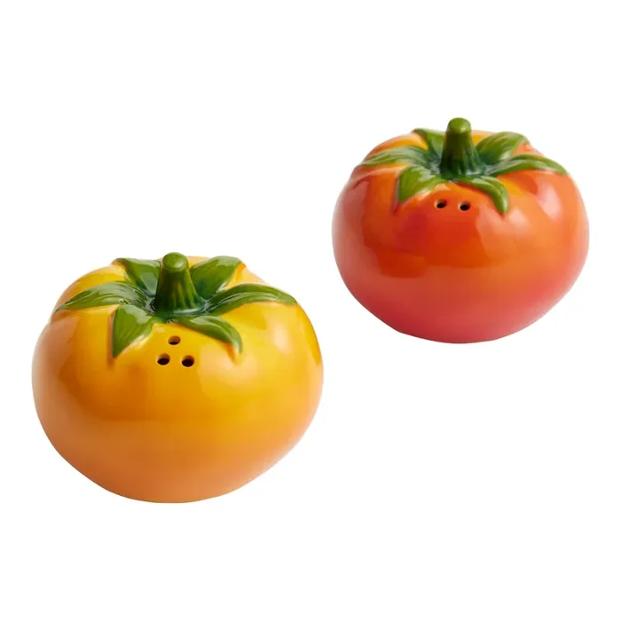 Ceramic Tomato Hand Painted Figural Salt and Pepper Shaker Set
