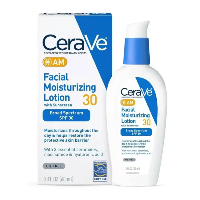 CeraVe Face Moisturizer with Sunscreen, AM Facial Moisturizing Lotion for Normal to Dry Skin – SPF 30 – 2 fl oz​​