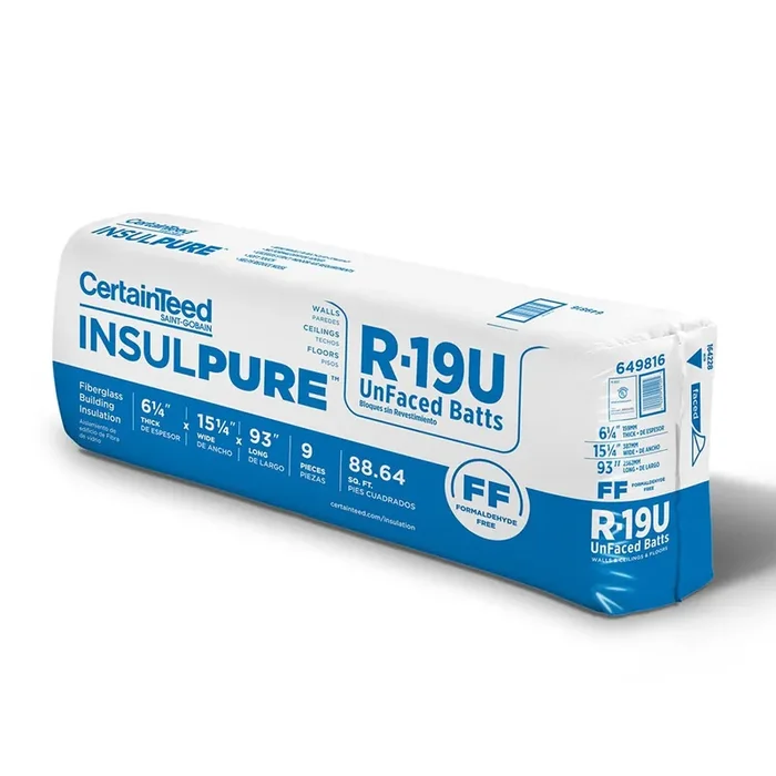 CertainTeed InsulPure R- 19 Wall Unfaced Fiberglass Batt Insulation 88.64-sq ft ( 15.25-in W x 93-in L)