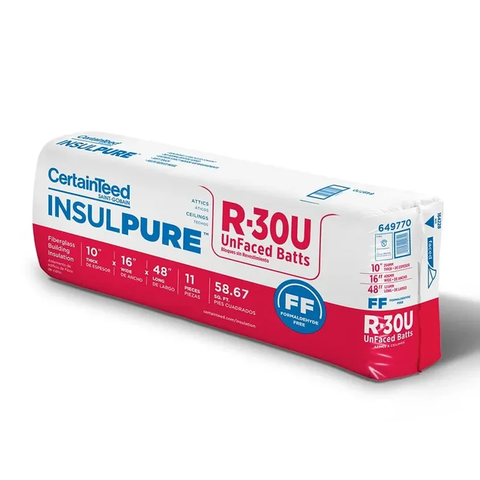 CertainTeed InsulPure R- 30 Attic Unfaced Fiberglass Batt Insulation 58.67-sq ft ( 16-in W x 48-in L)